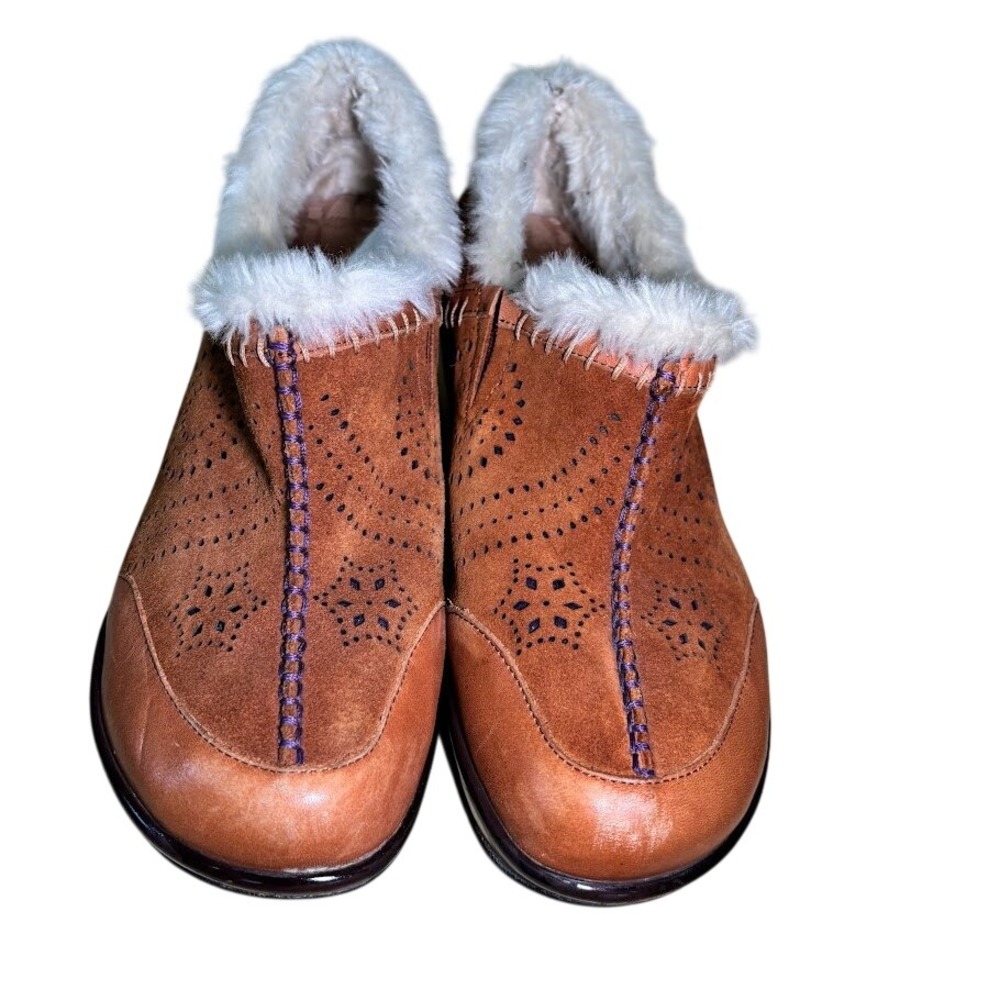 J-41 Capri Clog Wedge Women 9 Brown Leather Suede Faux Fur Boho Western Comfort - Picture 6 of 8